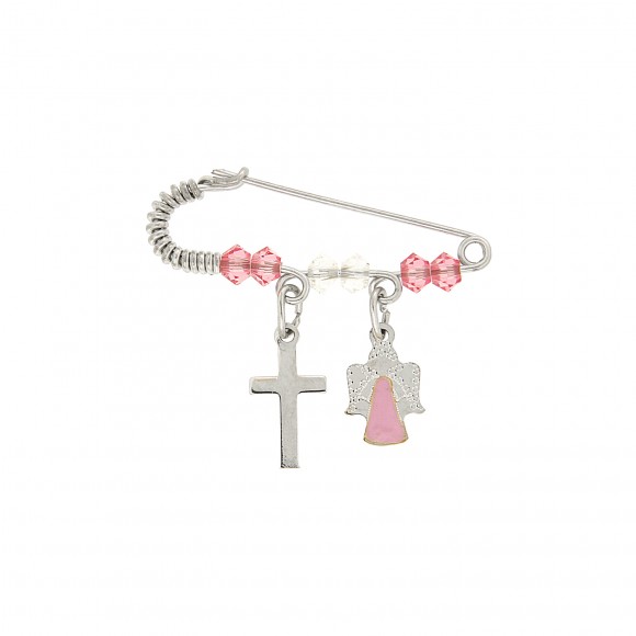 Παραμάνα με σταυρό και αγγελάκι ροζ