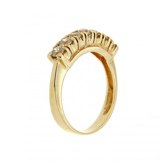 Δαχτυλίδι κλασικό σειρέ επτάπετρο από κίτρινο χρυσό 14 καρατίων