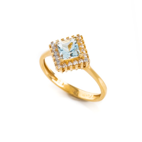 Δαχτυλίδι aquamarine gold ροζέτα ρόμβος