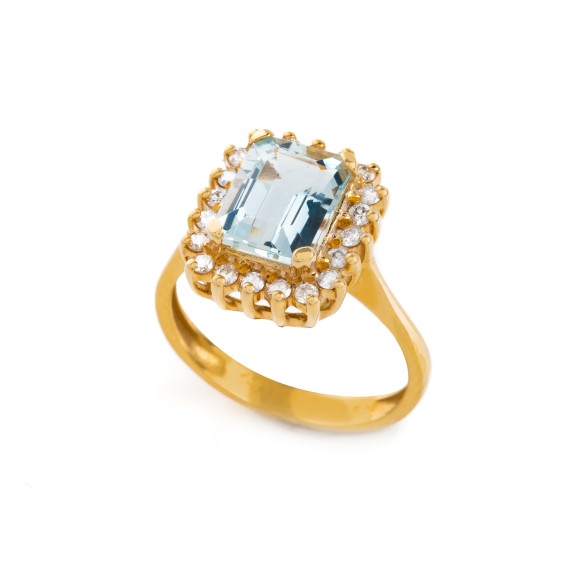 Δαχτυλίδι aquamarine gold ροζέτα