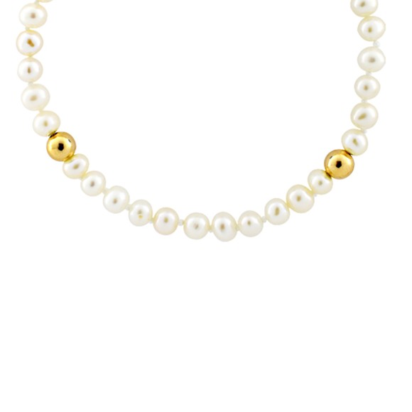 Βραχιόλι μαργαριτάρια και δύο χρυσές μπίλιες 4-4.50mm