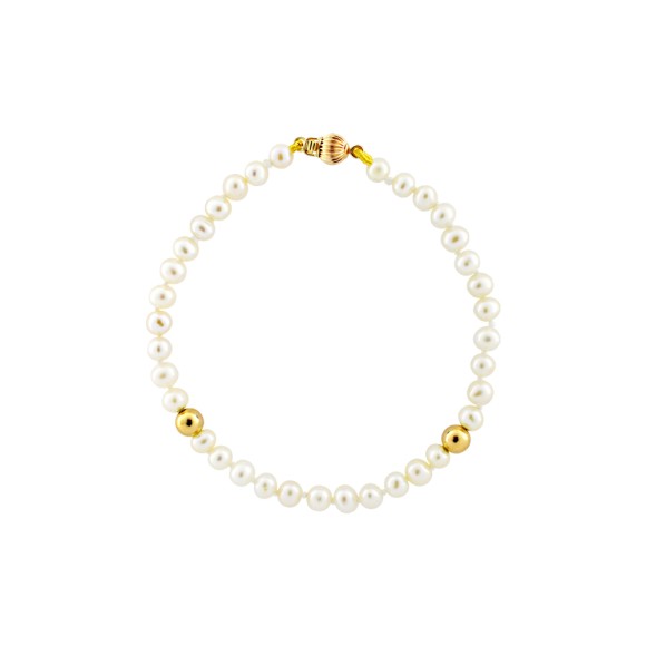 Βραχιόλι μαργαριτάρια και δύο χρυσές μπίλιες 4-4.50mm