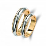 Ζευγάρι βέρες δίχρωμες χρυσό και λευκόχρυσο 14 καρατίων.Σχέδιο 076a-aa