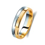 Ζευγάρι βέρες δίχρωμες χρυσό και λευκόχρυσο 14 καρατίων, η γυναικεία με διαμάντι.Σχέδιο 213a-aa