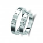 Ζευγάρι βέρες λευκόχρυσες 14 καρατίων, η γυναικεία με πέτρα ζιργκόν. Σχέδιο 304b-ba 