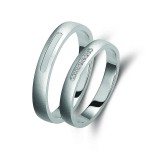 Ζευγάρι βέρες λευκόχρυσες 14 καρατίων, η γυναικεία με διαμάντι. Σχέδιο 337b-ba 