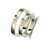 Ζευγάρι βέρες δίχρωμες χρυσό και λευκόχρυσο, η γυναικεία με διαμάντι.Σχέδιο 341a-aa 