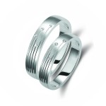 Ζευγάρι βέρες λευκόχρυσες 14 καρατίων, η γυναικεία με πέτρα ζιργκόν. Σχέδιο 345b-ba 