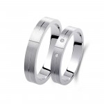 Ζευγάρι βέρες λευκόχρυσες 14 καρατίων, η γυναικεία με πέτρα ζιργκόν. Σχέδιο 449b-ba 