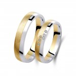 Ζευγάρι βέρες δίχρωμες χρυσό και λευκόχρυσο 14 καρατίων, η γυναικεία με διαμάντι.Σχέδιο 450a-aa 