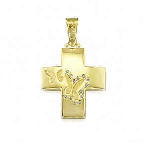 Σταυρός Triantos χρυσός με πεταλούδες και πέτρες με κωδικό ST121052