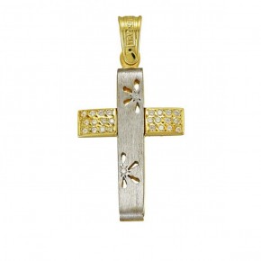 Σταυρός Triantos δίχρωμος με πέτρες και λουλούδια, με κωδικό 4150240