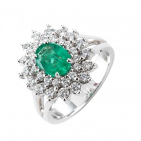 Ροζέτα δαχτυλίδι emerald & diamonds
