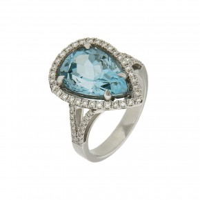 Ροζέτα Blue Topaz με πλαϊνές πέτρες