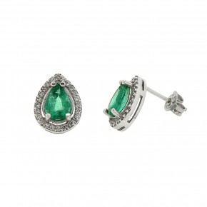 Σκουλαρίκια ροζέτες emerald & diamonds