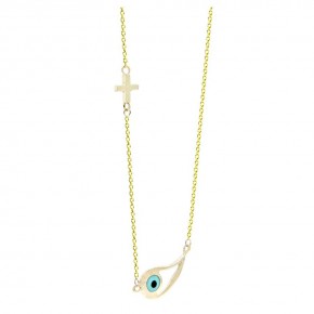 Κολιέ χρυσό μάτι και σταυρός