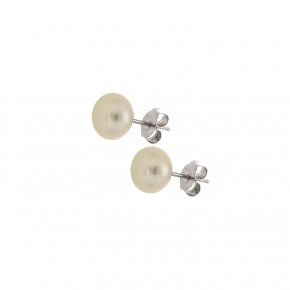 Σκουλαρίκια καρφωτά λευκόχρυσα, με φυσικό μαργαριτάρι, 7 - 7,50mm