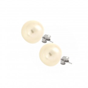 Σκουλαρίκια καρφωτά λευκόχρυσα, με φυσικό μαργαριτάρι, 12 - 12,50mm