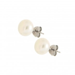 Σκουλαρίκια καρφωτά λευκόχρυσα, με φυσικό μαργαριτάρι, 8 - 8,50mm