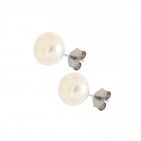 Σκουλαρίκια καρφωτά λευκόχρυσα, με φυσικό μαργαριτάρι, 9 - 9,50mm