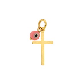 Κρεμαστός μακρόστενος σταυρός με ματάκι ροζ