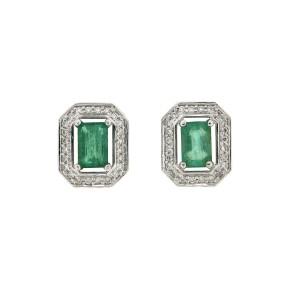 Σκουλαρίκια ροζέτα emerald cut K18-emerald