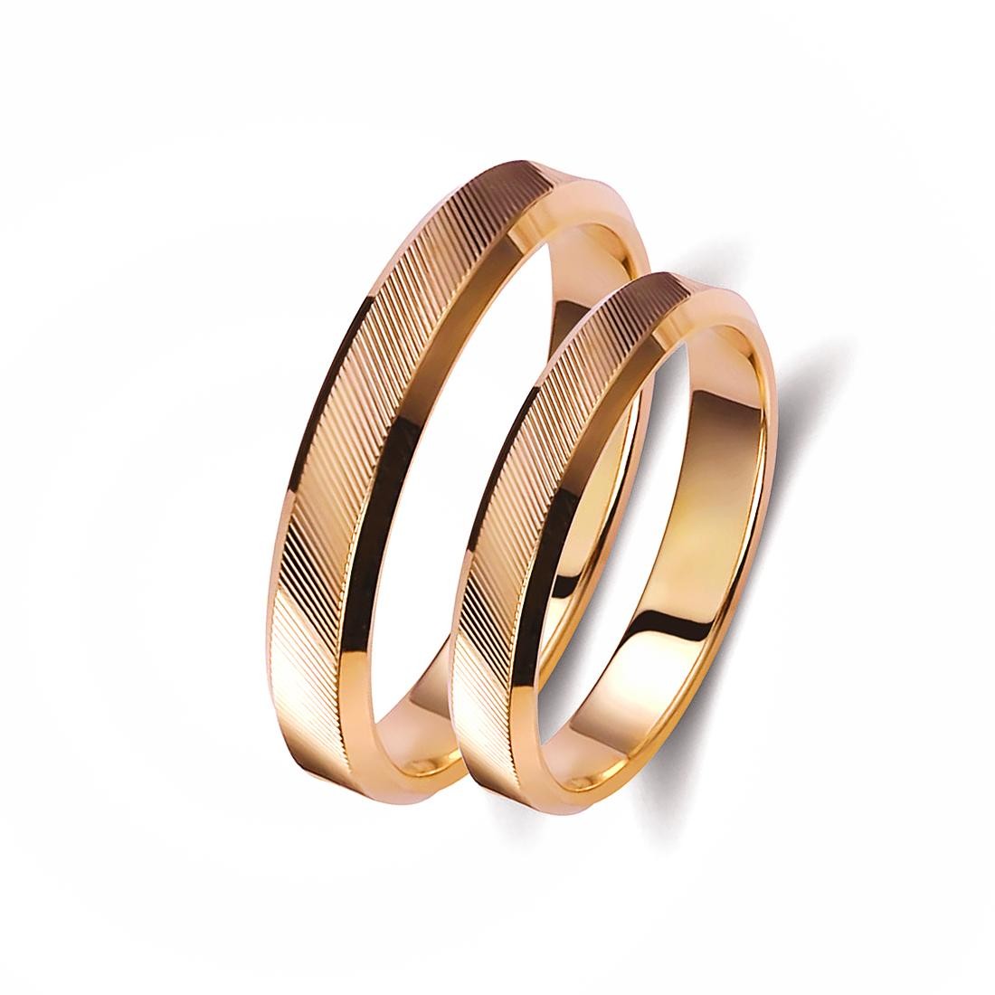 Ζευγάρι βέρες ροζ χρυσό 14 καρατίων. Σχέδιο 023p-pa 