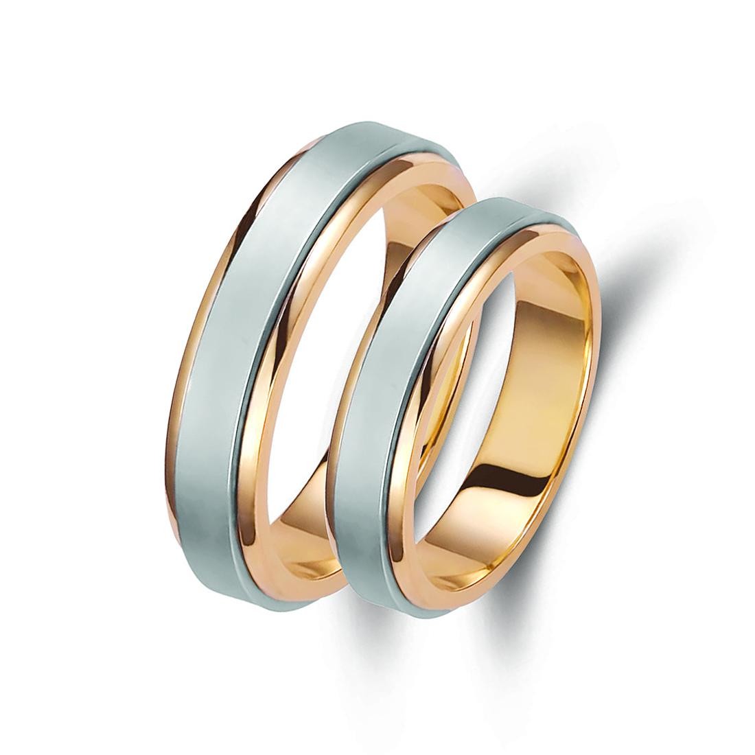 Ζευγάρι βέρες δίχρωμες ροζ χρυσό και λευκόχρυσο 14 καρατίων.Σχέδιο 080p-pa