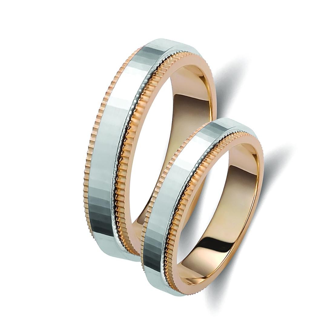 Ζευγάρι βέρες δίχρωμες ροζ χρυσό και λευκόχρυσο 14 καρατίων.Σχέδιο 166p-pa