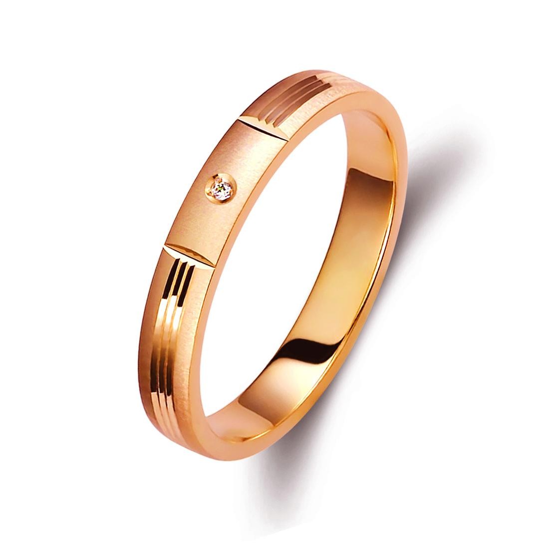 Ζευγάρι βέρες ροζ χρυσό 14 καρατίων, η γυναικεία με διαμάντι. Σχέδιο 0335d-dak14d