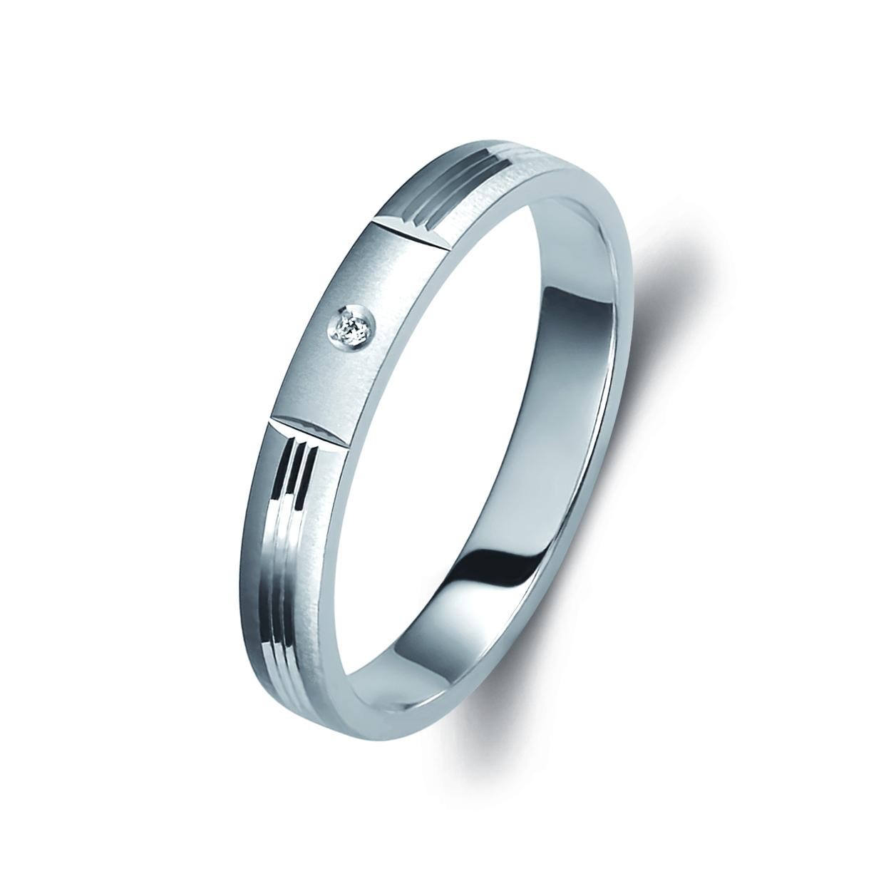 Ζευγάρι βέρες λευκόχρυσες 18 καρατίων, η γυναικεία με πέτρα ζιργκόν. Σχέδιο 0335b-ba