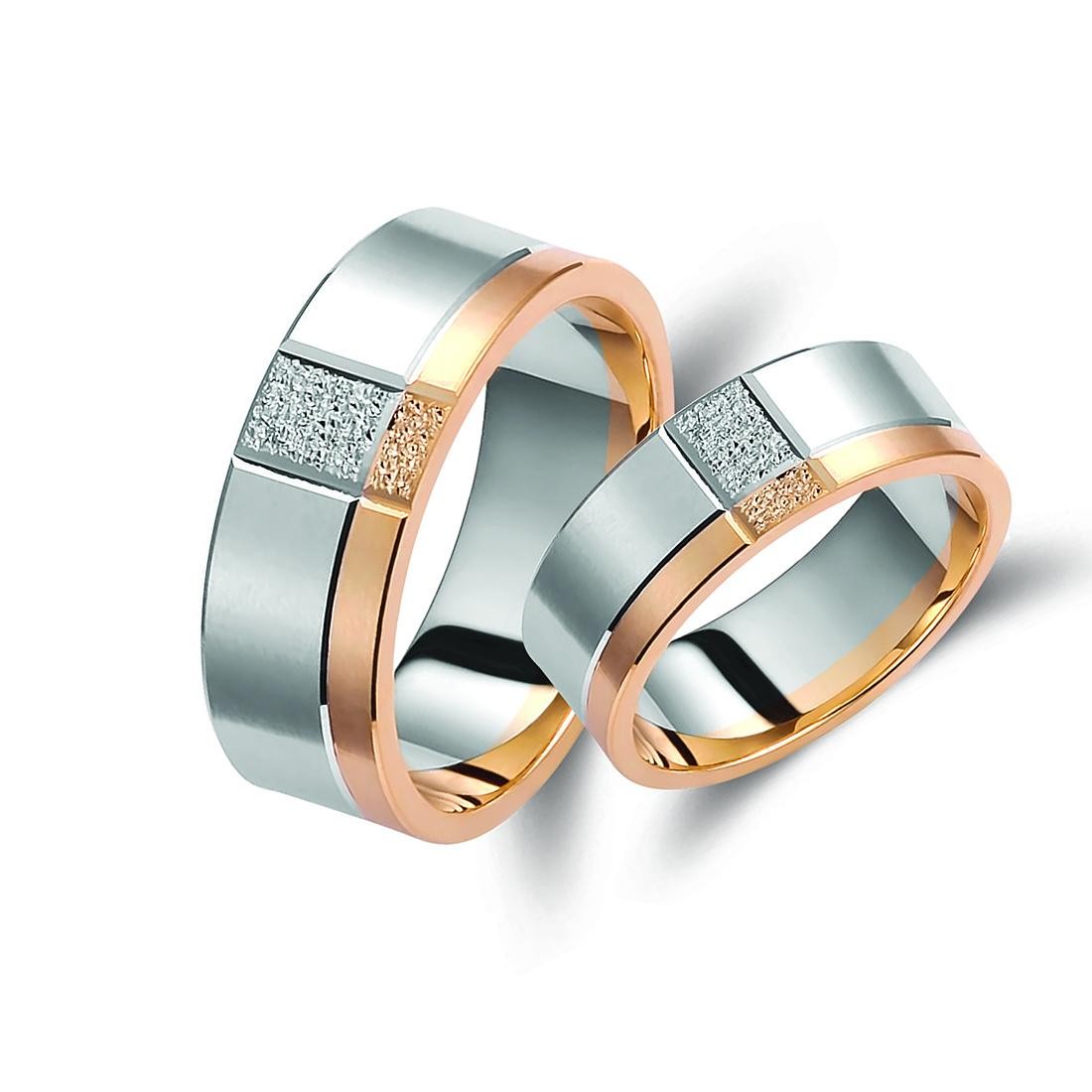 Ζευγάρι βέρες δίχρωμες ροζ χρυσό και λευκόχρυσο 14 καρατίων.Σχέδιο 239p-pa