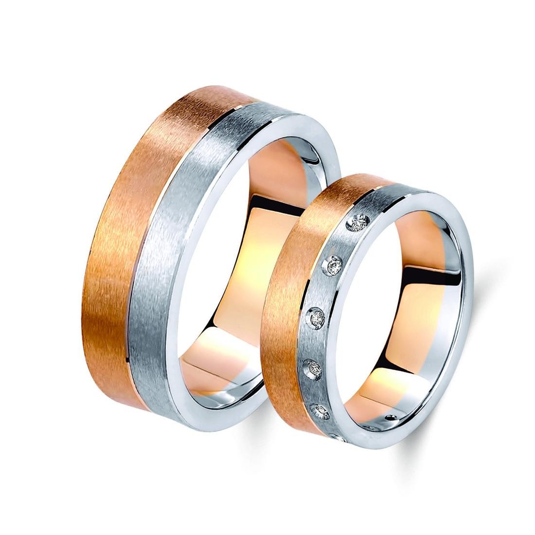 Ζευγάρι βέρες δίχρωμες ροζ χρυσό και λευκόχρυσο 14 καρατίων.Σχέδιο 248p-pa 