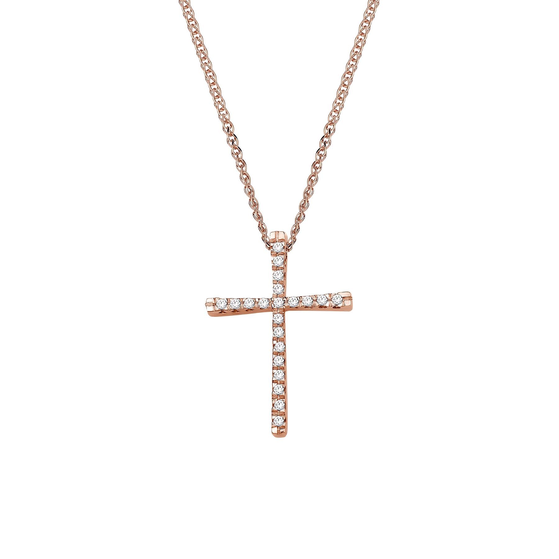 Σταυρός με 16 διαμάντια (μπριγιάν) βάρους 0,08ct, από ροζ χρυσό 18 καρατίων.