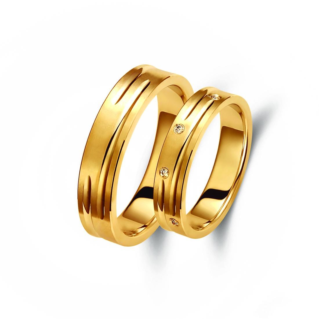 Ζευγάρι βέρες χρυσές 14 καρατίων, η γυναικεία με διαμάντι. Σχέδιο 293c-ca