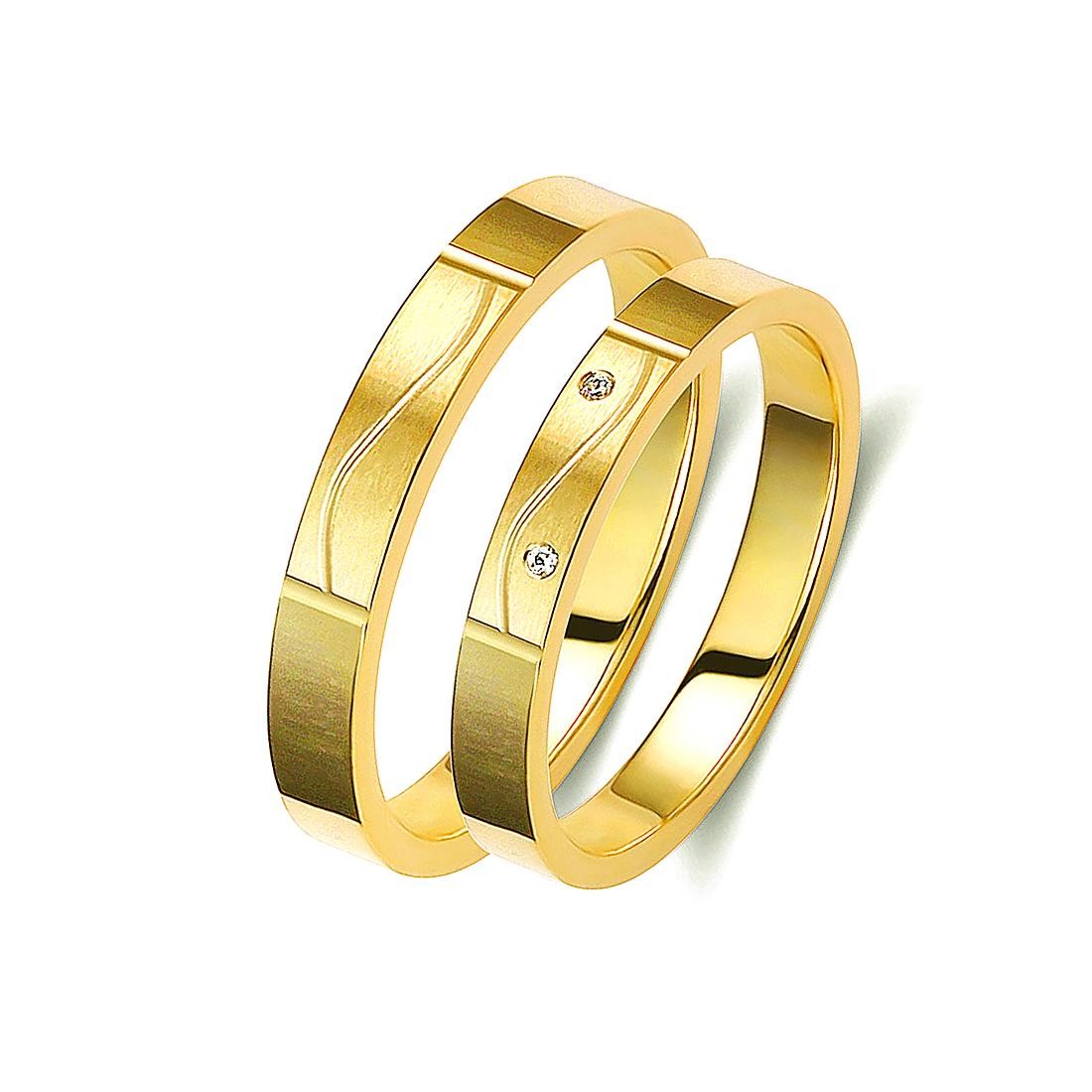 Ζευγάρι βέρες χρυσές, η γυναικεία με πέτρα ζιργκόν. Σχέδιο 340c-ca 