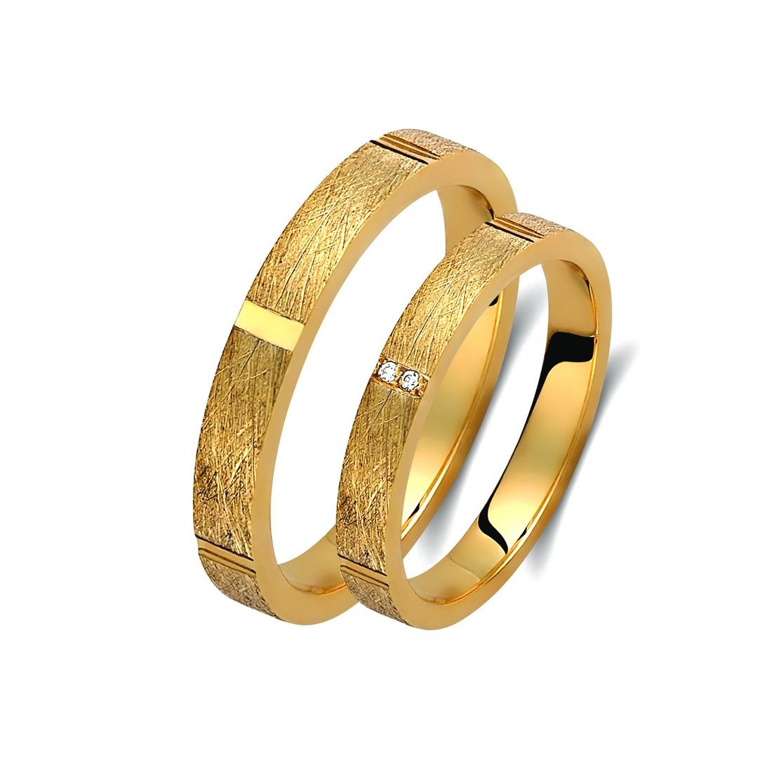 Ζευγάρι βέρες χρυσές 14 καρατίων, η γυναικεία με πέτρα ζιργκόν. Σχέδιο 379c-ca