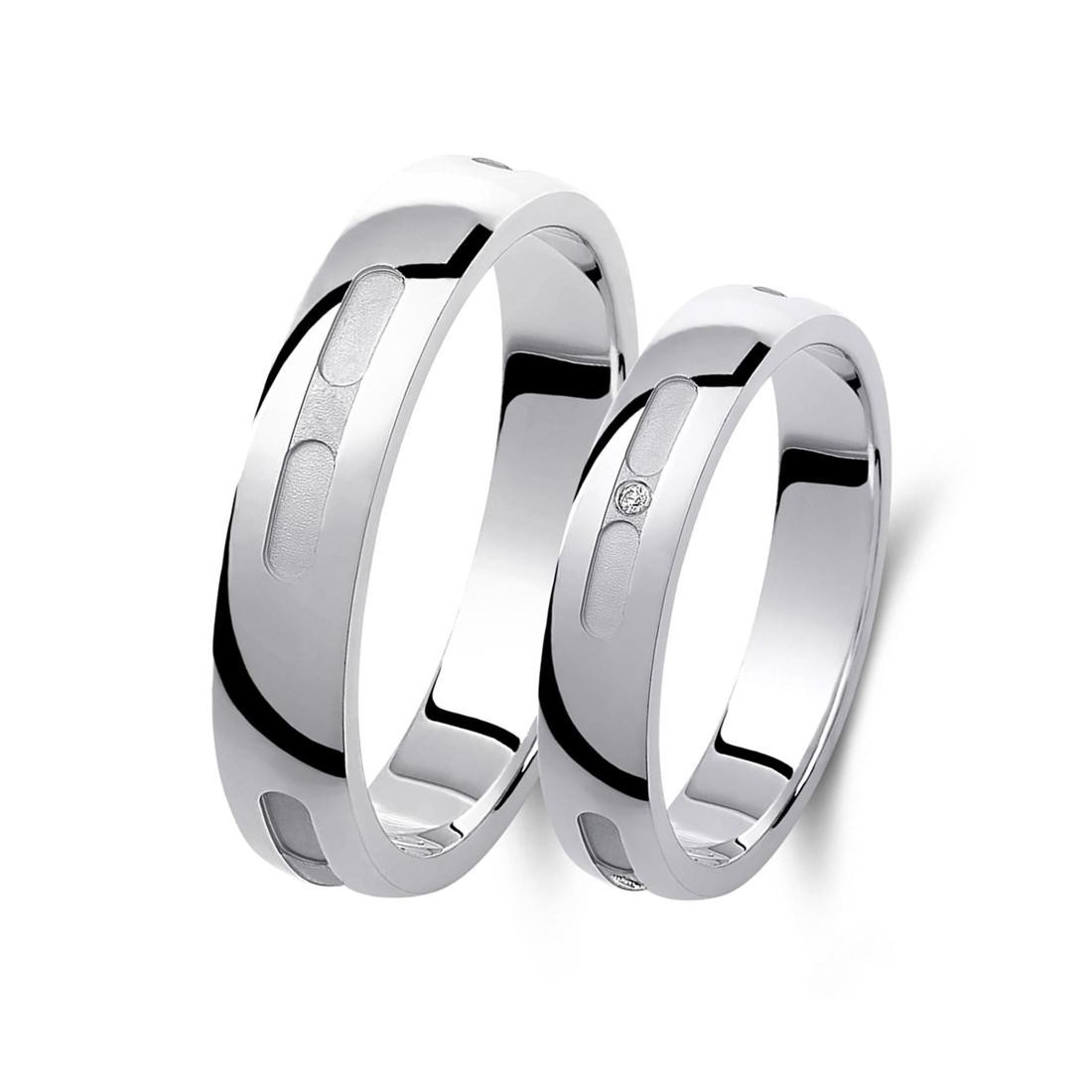 Ζευγάρι βέρες λευκόχρυσες, η γυναικεία με πέτρα ζιργκόν. Σχέδιο 453b-ba