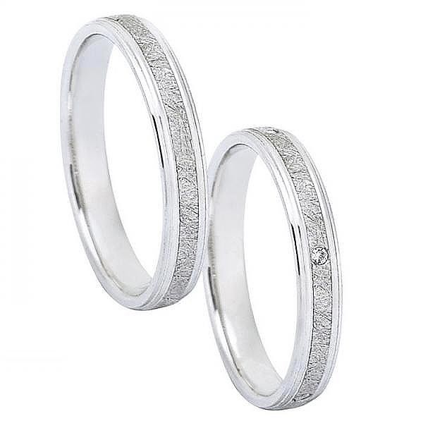 Ζευγάρι βέρες Dekagold, λευκόχρυσες 14 καρατίων, η γυναικεία με διαμάντι. Σχέδιο gd226-071