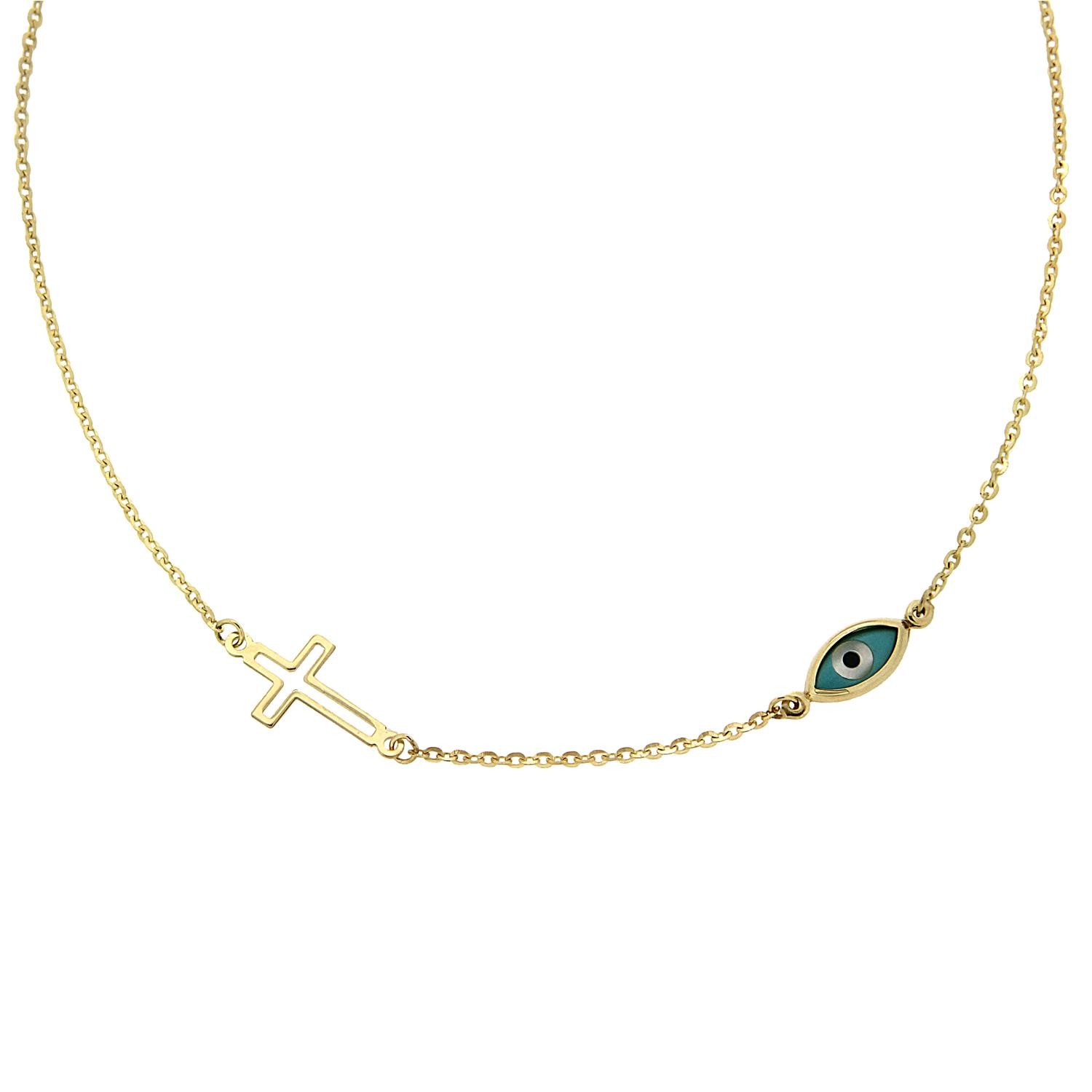 Κολιέ με μάτι και κενό τυρκουάζ σταυρό Κολιέ με μάτι και κενό τυρκουάζ σταυρό