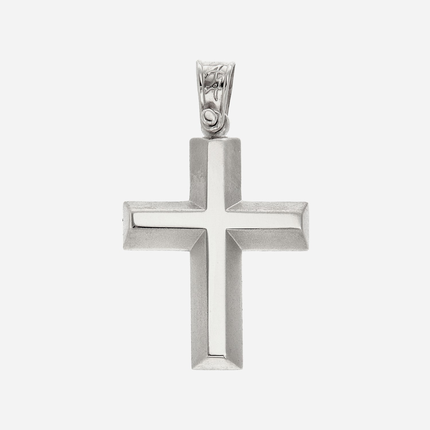 Σταυρός γυαλιστερός και ματ,  σκέτος, λευκόχρυσος 14 καρατίων