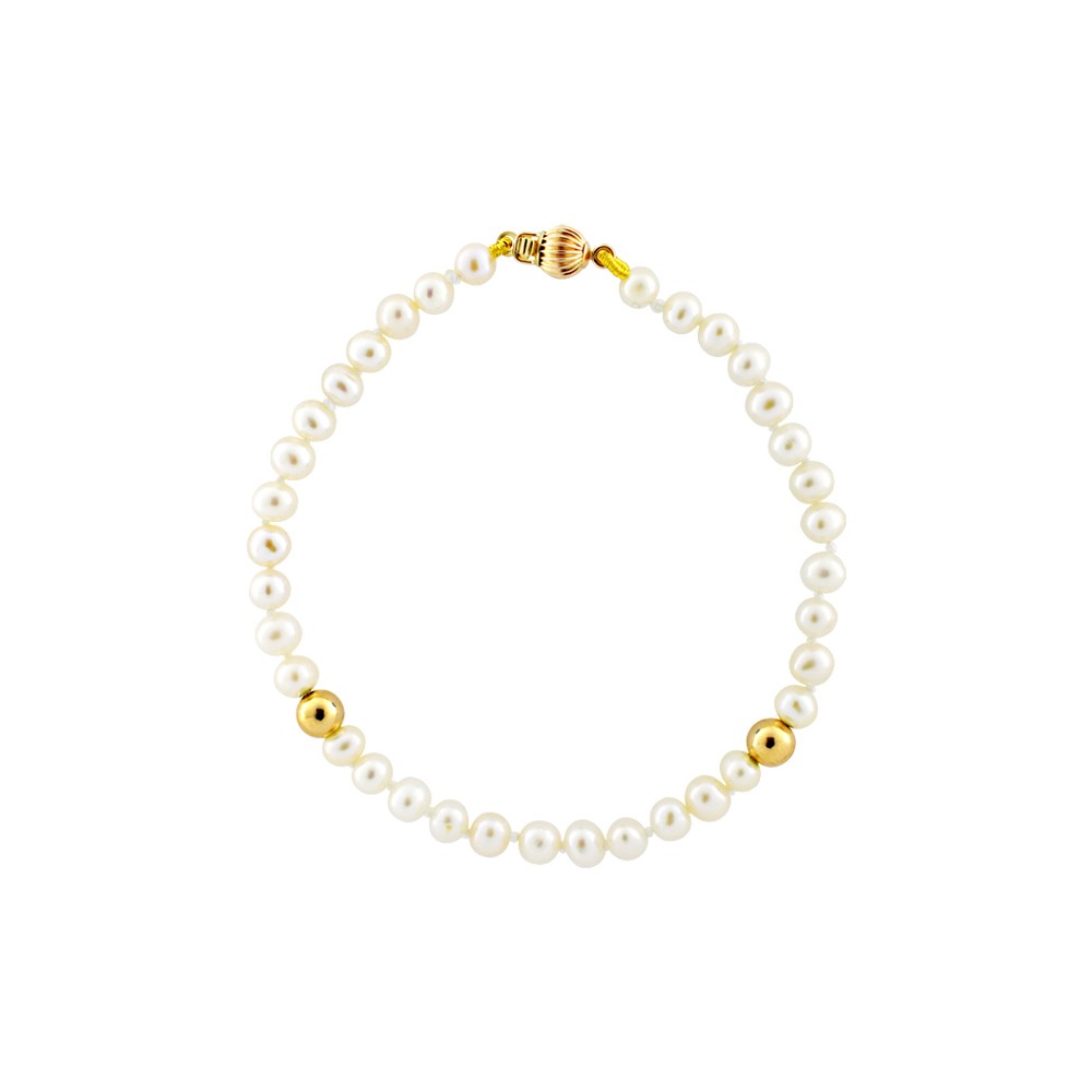 Βραχιόλι μαργαριτάρια και δύο χρυσές μπίλιες 4-4.50mm