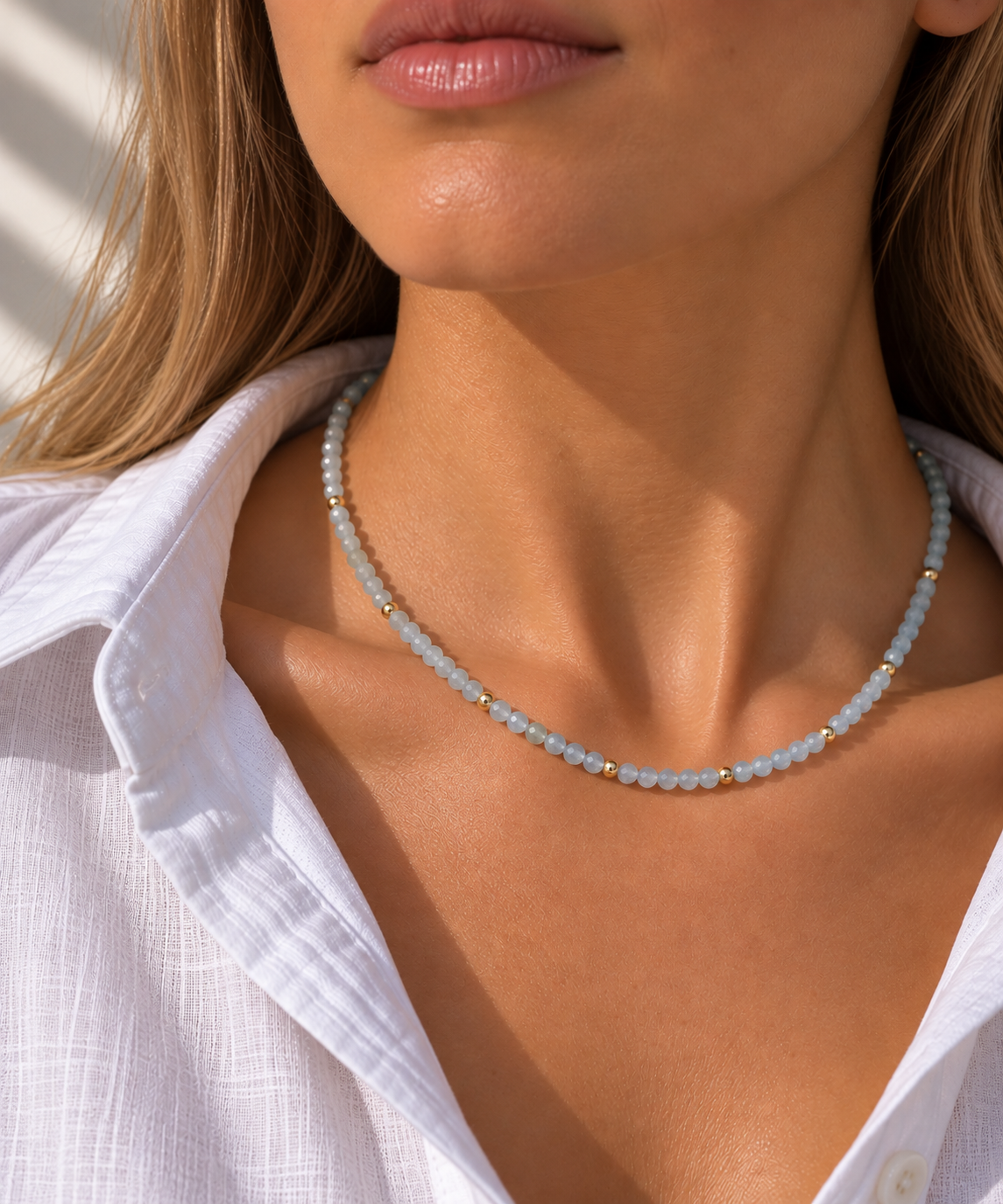 Κολιέ με ορυκτές aquamarine & μπίλιες