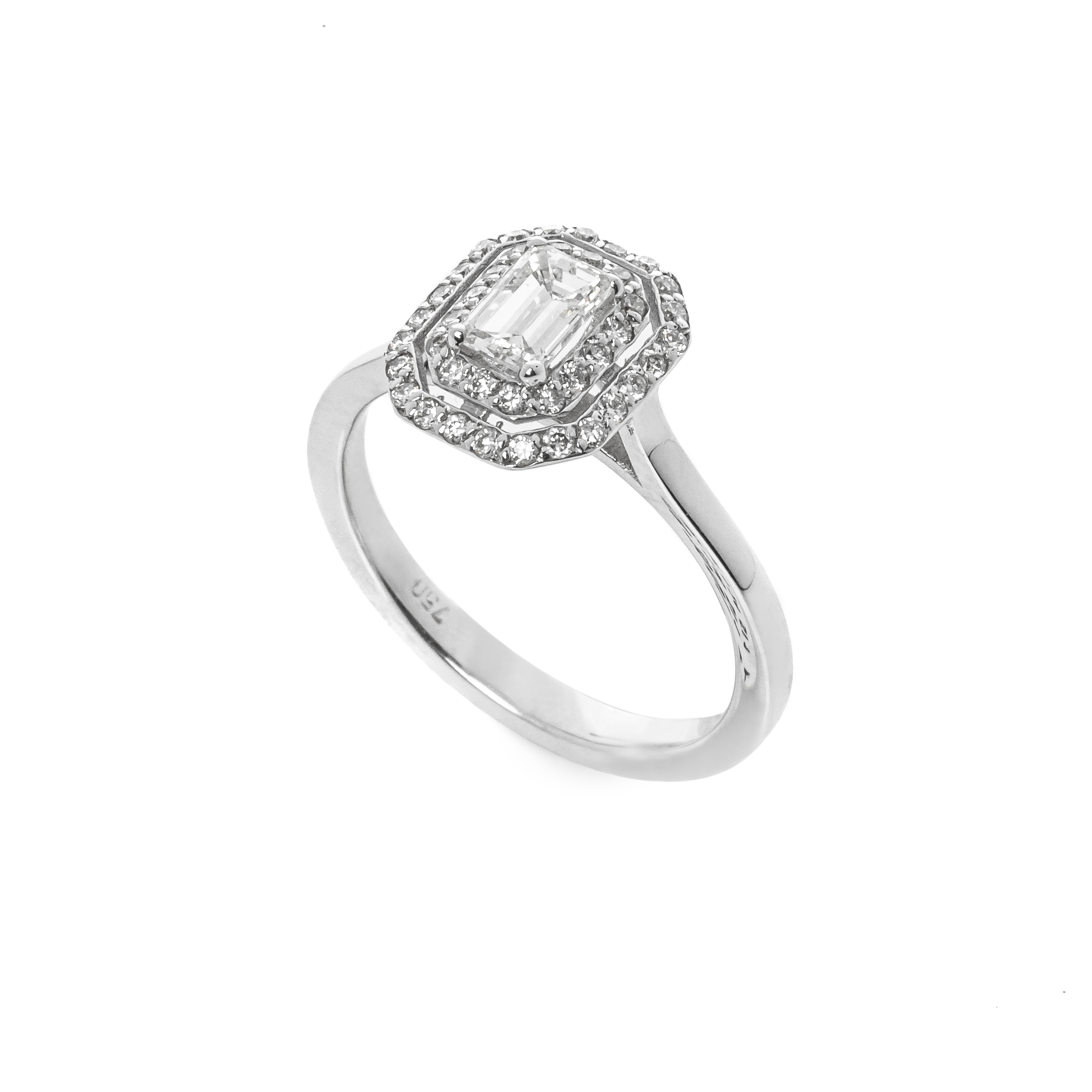 Δαχτυλίδι emerald cut center ροζέτα 0.70ct